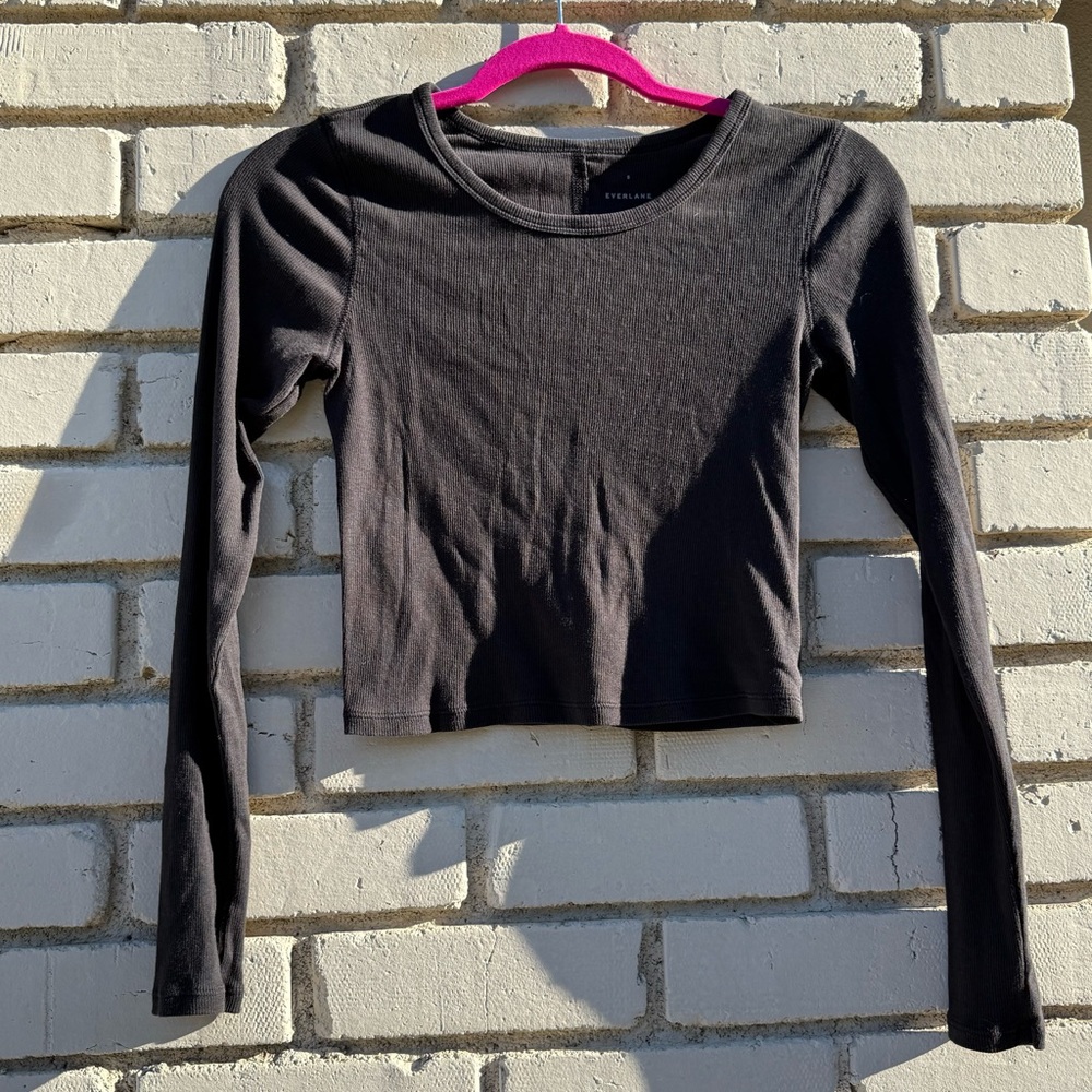 Everlane Long Sleeve Crop Ribbed T-shirt in Black - Size Small
